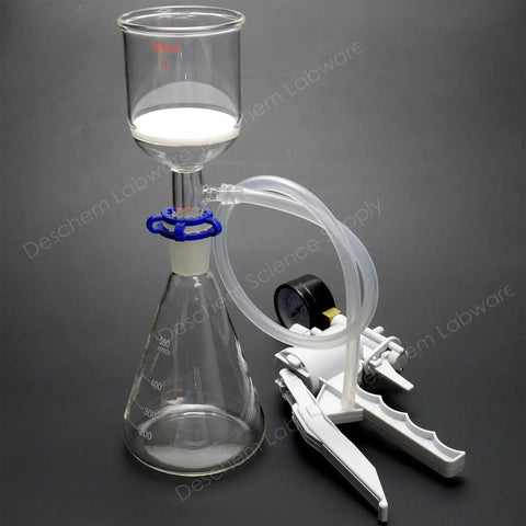 500ml 24/40 Suction Filtration Device with 200ml Buchner Funnel and Vacuum Pump, Pro Grade Borosilicate Glass Setup for Lab Use