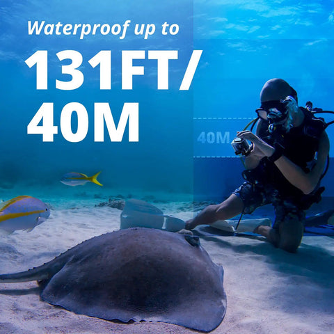 Diver using Brave 4 Pro Action Camera Bundle With Waterproof Floating Grip And Accessory Kit Gear Up For 4K30 Video underwater