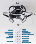 Top view of a 2 In 1 Bladeless Ceiling Fan With Lights Remote Control For Living Room And Kitchen, geometric design, remote shown