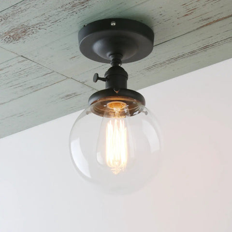 Slick Modern Semi Flush Mount Ceiling Light With Handblown Clear Glass Globe Shade, 1 Light Industrial Farmhouse Fixture