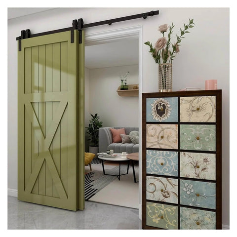 Heavy Duty Sliding Barn Door Hardware Kit For Double Doors Bypass Track System With Bent Hangers Anti Jumping Block Floor Guide