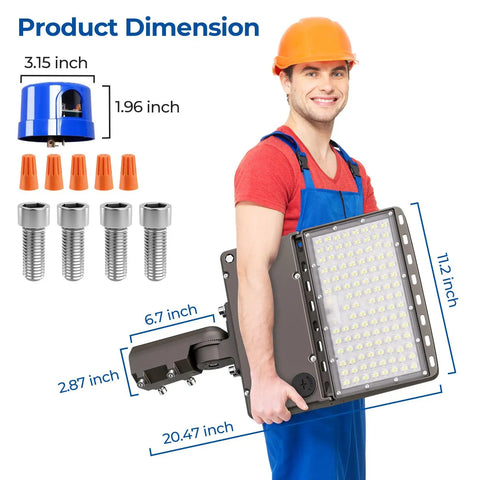 Beefy LED Parking Lot Light Outdoor 240W Shoebox Flood Light 30000LM 5000K ETL Listed IP65 Dusk To Dawn with dimensions shown