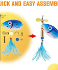 DIY Spinner Lure Kit For Bass Fishing With Inline Spinner Baits showing blue fishing lure parts and quick assembly