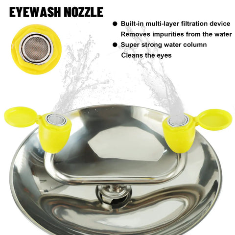 Wall Mounted Emergency Eye Wash Station Kit With Double Nozzles Stainless Steel Irrigation System Internal Filtration