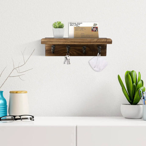 Prime Farmhouse Key Holder Wall Mount With Four Reliable Grip Hooks And Super Slick Floating Mail Shelf For Lowkey Entryway Organization And Smooth Home Vibes