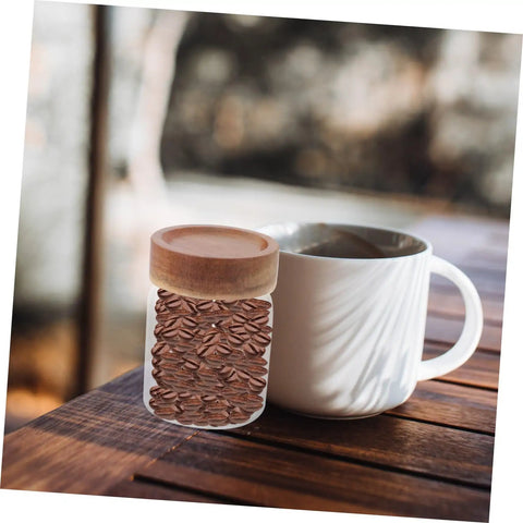 Set Of Three Airtight Glass Coffee Bean Storage Jars With Secure Screw Tops To Keep Your Loose Tea And Spice Stash Locked Down Space Saving Kitchen Pantry Canisters Gonna Love These with wood lid and coffee cup.