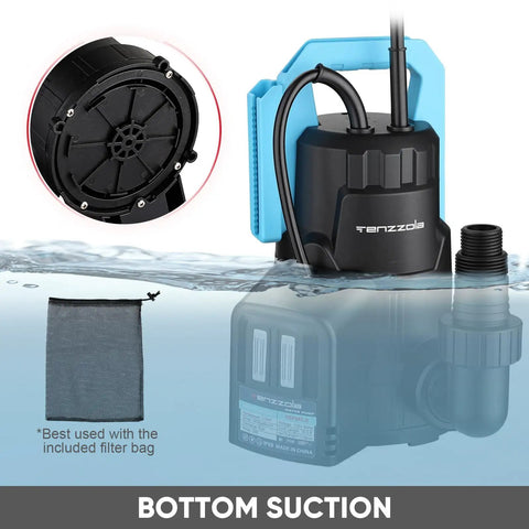 Automatic Submersible Sump Pump One Third HP 2400 GPH Portable Water Removal Transfer Pump With Sixteen Point Four Ft Cord displayed underwater