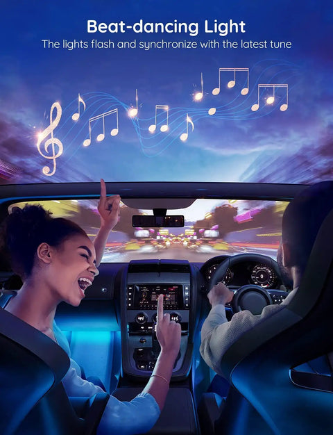 Interior Car LED Lights Kit With App Control, RGB Mood Lighting For Cars, music sync mode, vibrant cabin scene, night drive