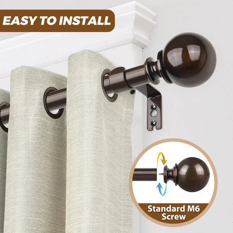 Bronze Adjustable Curtain Rod Set For Windows 32 To 144 Inches, Telescoping With Round Finials in living room