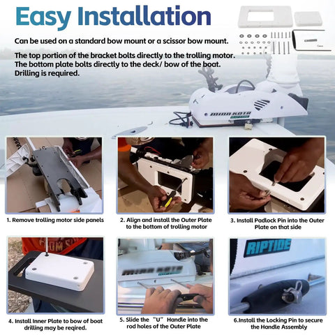 RTA-17 Quick Release Trolling Motor Bracket Fits Riptide Ulterra Terrova PowerDrive V2 Deckhand 40 Motors Mounts On Bow Or Scissor Mounts Marine Grade Aluminum Easy Install Heavy Duty Design For Fast Swaps