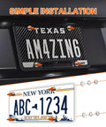 Spike Shape Anti Theft License Plate Screws Kit, 4 Pack, installed on black car, showing orange aluminum bolts in street style.