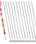 Angled front view of 24 stainless steel threaded rods with hex nuts for beaded garden stakes, 16 in length, 8-32 threads