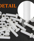 Premium Hardware Bundle Featuring 20 Pair M6x25mm White Nylon Hex Bolts Paired With Rust Resistant Plastic Hex Nuts For Sturdy Diy Builds And Total No Sweat Everyday Repairs.