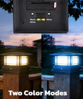 4x4 Solar Post Cap Lights Set No Fuss Dual Color Modes Warm White And Cool White, Weatherproof Outdoor Fence Post Lights Black Shell
