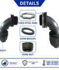 Ultra Flexible Liquid Tight PVC Electrical Conduit Kit fittings details, including steel ring, EPDM washer, and dome nut