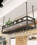 Ceiling Mounted Hanging Wine Glass And Bottle Rack For Bar And Garage, Heavy Duty Iron Shelf For Glasses And Bottles, Easy Install