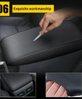 Center Console Armrest Cover for 2016-2021 Hyundai Tucson, black stitching, durable fit, easy to install, shown in car interior