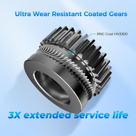 Close-up of wear-resistant gear from DXC Extruder Upgrade Kit for K1 Series with smart filament break detection and dual gear feeding.