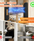 Ultra Thin No Drill Magnetic Cabinet Latches 4 Pack with 16 Adhesive Pads for Tight Gaps, black, quiet magnetic closure demo