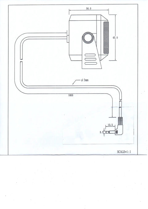 Technical drawing of External Speaker For Mobile Transceivers With Swivel Bracket 5 Watt Output 1.8M Cable 3.5mm Mono Plug.