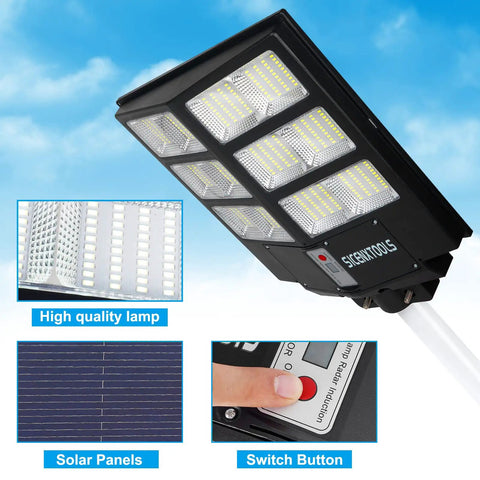 600W Solar Street Light Outdoor Waterproof Security Light with Motion Sensor Dusk To Dawn 6500K Cool White LED Beads
