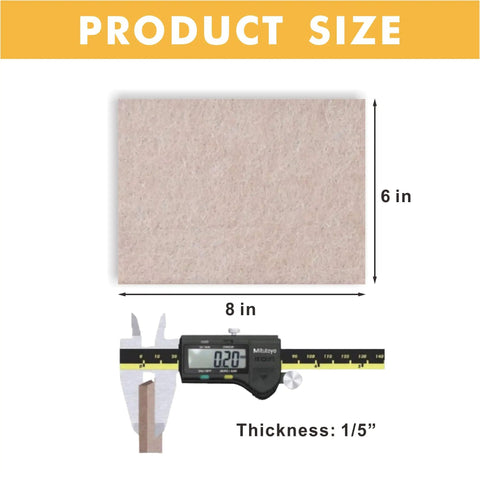 Self Adhesive Felt Furniture Pads For Hardwood Floors, 8 Pack, 8x6 Inch Cuttable Squares, 1/5 Inch Thick, Beige with size measurements