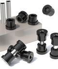Golf Cart Spring Bushing Kit for EZGO TXT Medalist 1994 Up and Club Car DS 1981 Up Rear Leaf Springs Shackles Bushing Sleeve Replacement, Durable Rubber Bushings for Quiet Smooth Ride with black bushings and metal sleeves.