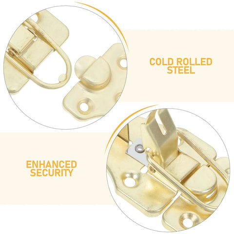 Premium Golden Duckbill Hasp Latches For Wood Boxes And Tool Cases Secure Tiny Jewelry Trays With Durable Toggle Hook Hardware, close-up of cold rolled steel latches.