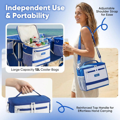 Heavy Duty Beach Wagon With 9 Inch Sand Proof Wheels And 300L Capacity Foldable Cart With Cooler Adjustable Handle And Balloon Tires