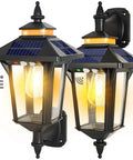 Two Pack Solar Wall Lantern Lights Outdoor With Motion Sensor, Three Lighting Modes, Dusk To Dawn LED Exterior Wall Sconces shown