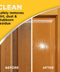 Revive Your Wood Furniture And Kitchen Cabinets With This Deep Cleaning Polish Bundle That Sweeps Away Grime Dust And Scratches While Locking In A Glossy Finish With UV Protection, showing before and after cleaning wooden cabinet.