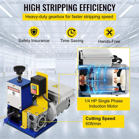 Heavy Duty Electric Wire Stripping Machine Automatic Cable Cutter 0.05 To 0.98 Inch Range Plug And Play Portable Drill Tool Includes Extra Blade For Scrap Copper Recycling Dark Blue
