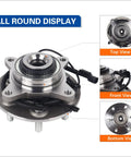 Front Wheel Hub Bearing Assembly For 2018 2019 Ford F-150 4WD With ABS Premium Replacement displayed from top, front, bottom views