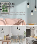 Industrial Mini Pendant Light Kit With Edison Retro Vibe And UL E26 Socket Vintage Pendant Cord Adjustable Ceiling Hanging Lights For Kitchen Island Living Room Bar Black shown in living spaces.