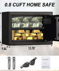 Fireproof 0.8 Cu Ft Digital Safe Box With Electronic Keypad And Internal Light Built Tough Solid Steel Mini Safe For Home Office Or Hotel Two Access Codes For Extra Security showing open door with cash and gold inside.