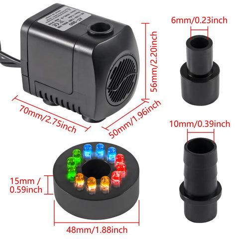 15W Submersible Water Pump With Dope LED Lights 260GPH For Pond Aquarium Water Feature Outdoor Fountain And Statuary Gardens