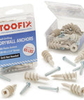 Packaging and contents of Self Drilling Drywall Anchors With Screws Kit 20 Pack showing anchors and screws on white background.