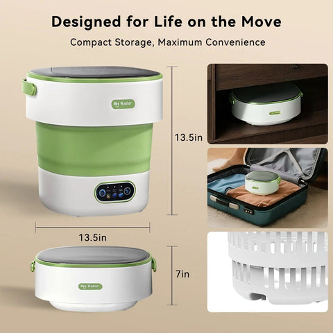No Sweat Portable Foldable Washing Machine 20 Liter Tub With Blue Light Deep Clean for compact storage and travel convenience.