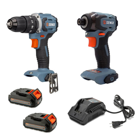 Cordless 20-Volt Max 1/2-Inch Hammer Drill Driver And 1/4-Inch Impact Driver Power Tool Combo with two 2.0 Ah batteries and charger.