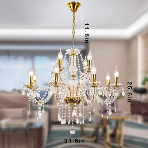 K9 Crystal Candle Chandelier 12 Light Pendant Ceiling Fixture For Dining Room Living Room Bedroom Hallway Entry Modern Glass Sparkle Lamp E12 Base Compatible Wow Factor Elegant Home Lighting