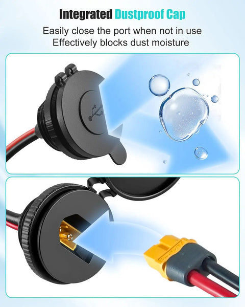 Ultimate JZHGVF XT60 Female Panel Mount Connector Cable With 12AWG Bulkhead Adapter showing integrated dustproof cap.