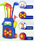 Toddler Golf Set With Putting Mat And Cornhole Board For Kids Aged 3 To 5 Includes 4 Lightweight Clubs 10 Balls 2 Holes And Portable Cart