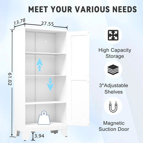 Top Shelf White Metal Pantry Cabinet With Solid Storage Shelves For Killer Home Organization And Tight Floor Space Saving Designs That Offer Reinforced Steel Build Plus Sleek Electrostatic Finish