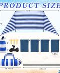 15 By 5 Ft Beach Windscreen Set With Blue White Stripes, Wind Blocker And Privacy Screen, accessories included