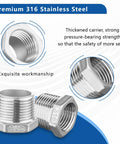 Front view: 316 stainless steel hex bushing reducer, 3/4 NPT male to 1/4 NPT female pipe fitting.