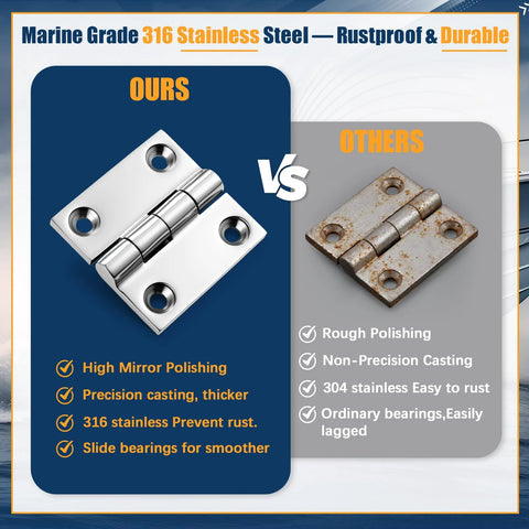 BBTO 6-pack 316 stainless steel boat hinges with screws, 2x2 in, polished, rust-proof