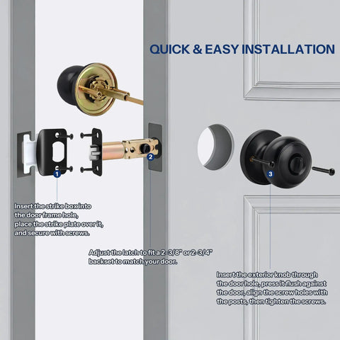 Keyed Entry Door Knob Set Matte Black 6 Pack For Exterior And Interior Doors With Lock And Key exploded view installation