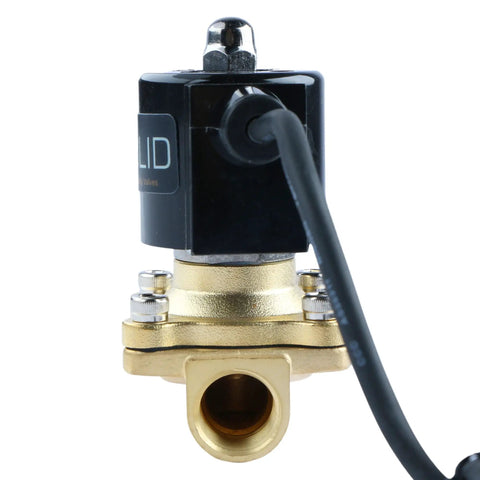 Front view of 1/2 Inch Brass Electric Solenoid Valve 110V AC Normally Closed IP67 Waterproof Heavy Duty Underwater Ready