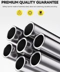 Close-up of Rock Solid 32 Inch Stainless Steel Security Bollard 2 Pack showing durable, shiny stainless steel with no rust.