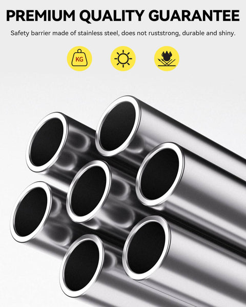 Close-up of Rock Solid 32 Inch Stainless Steel Security Bollard 2 Pack showing durable, shiny stainless steel with no rust.